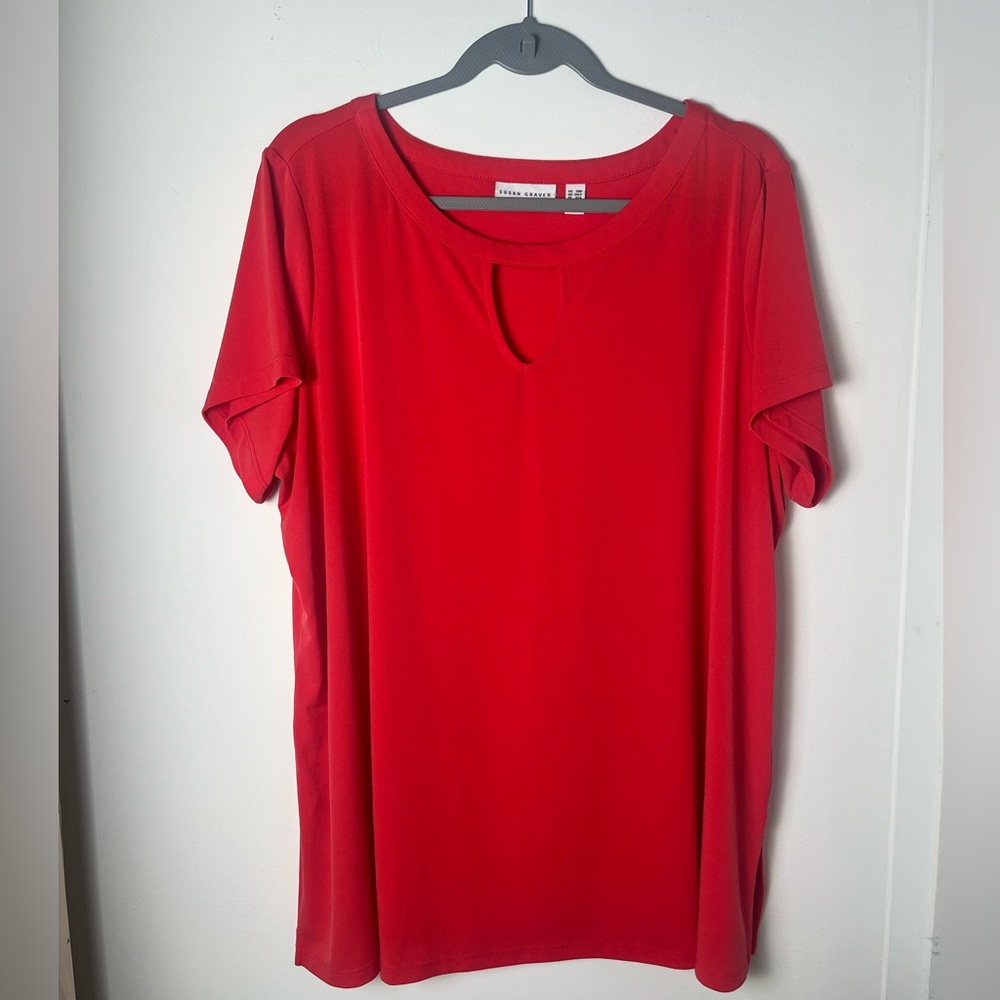Susan Graver Liquid Knit Shortsleeved Top Keyhole Neck Plus Size 2XP Office